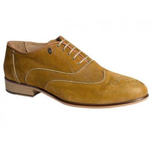 Bacco Bucci "Duca" Tan Genuine English Suede Wingtip Oxford Shoes